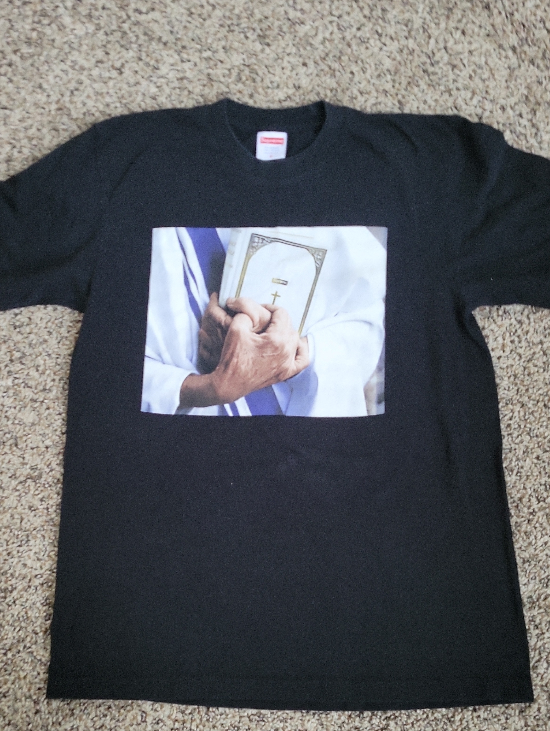 Supreme Black Crewneck T-Shirt With Bible Graphic